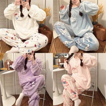 Hello Kitty Kawaii Sanrio Cinnamoroll Moja Melodija Kuromi Jesen In Zimo, Nov Stil Plus Žamet Debele Risanka Cute Pižamo Plišastih