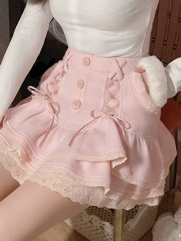 Japonski Kawaii Lolita Mini Krilo Ženske Zimske Čipke Priložnostne Elegantno Sladko Žensko Krilo Visoko Pasu Povoj Korejski Krilo 2022 Nova