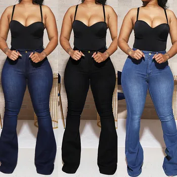 Jeseni leta 2020 Novo Visoko Pasu Flare Jeans Za Ženske Priložnostne Suh Dviganje Bokov Denim Dolge Hlače Modni Stretch Kavbojke S-3XL