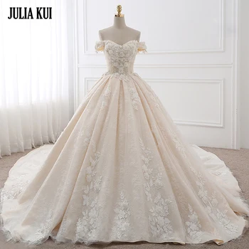 Julia Kui Luksuz, Ljubica Linijo Poročnih Oblek 3D Cvetje Princesa S Kapelo Vlak Nevesta Obleko
