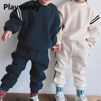 Korejski pozimi Otroci Oblačila za Baby Girl Boy Določa Dolge Rokave Runo šport Majica+Hlače Otroci Priložnostne Obleke E1482