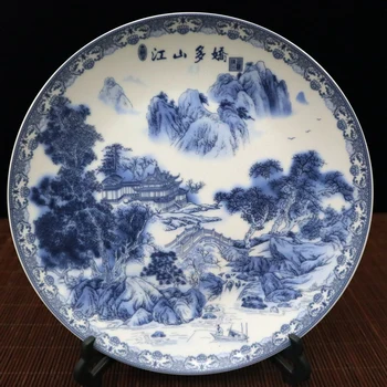 Lepe Kitajski Modri in Beli Porcelan Ploščo - Lepa Kitajski Pokrajini Pokrajina
