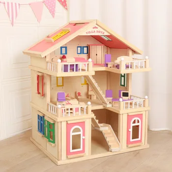 Lesene DIY igrajo hiši lutka hiša igrače otrok simulacije pohištvo, kuhinja, spalnica stavbe vila gradniki diy