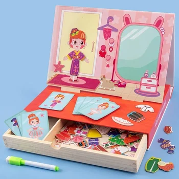 Lesene Magnetne Puzzle Montessori Igrače Lesa, Sestavljanke, družabne Igre, Večnamensko Mizo Odbora Izobraževalne Igrače za Otroke