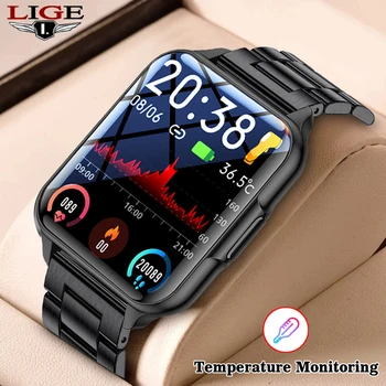 LIGE Smartwatch Telesne Temperature, Spremljanje IP68 Vodotesen Watch Srčni utrip Izbiranje Ozadje Športna Fitnes Tracker Pametne Ure