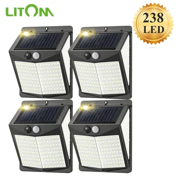 LITOM 238 LED Solarni Senzor Gibanja Luči na Prostem Sončne Svetlobe 3 Način IP65 Vodotesen Sončno energijo Svetlobe za Spredaj Vrt, Dvorišče