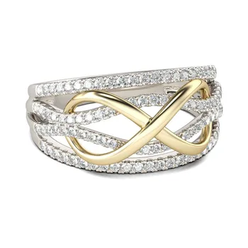 Luksuzni Infinity Obroč Večnost Cirkon Crystal Ring Čare Sukanje Neskončne Zlato Barvo 8 Obroč za Ženske Angažiranosti Nakit Darila