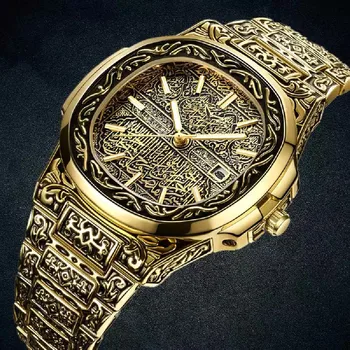 Luksuzni relogio masculino letnik reloj Watch Moških Kvarčne Ročne Ure Reliefni Vzorec iz Nerjavečega Jekla Watchband Ure