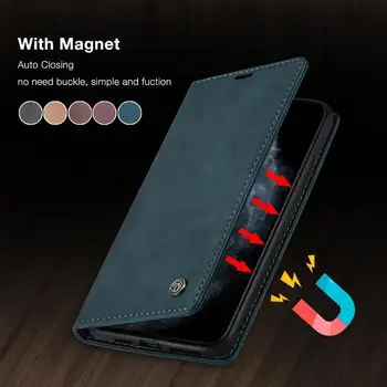 Magnetni PU Usnje Ohišje Za iPhone 5s 6 6s 7 8 Plus X XS XR 11 Pro Max Primeru Flip Denarnice Retro Silikonski Pokrov S Kartico sim