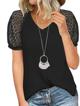 Majica s kratkimi rokavi Ženske Poletje Nove Priložnostne Trdna Svoboden Kratek Rokav Soft Mode V-neck Top