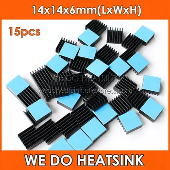 MI HEATSINK 15pcs 14x14x6mm Black Anodize Ekstrudiranega Aluminija Aluminijasti Radiatorji Heatsink Z Modro Toplotne Pad