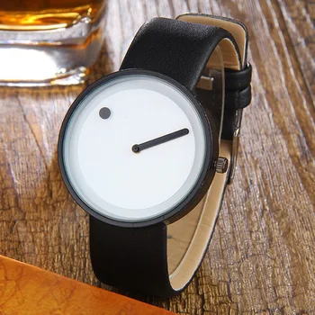 Moda Minimalističen Ure Moških Ustvarjalno Oblikovanje Pika in Črta Preprosta Eleganca Kvarčne Ročne ure Unisex Usnjenim Watch Reloj Hombre