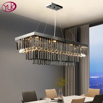 Moderno črno kristalni lestenec za jedilnico pravokotnik kuhinja otok vzmetenje cristal svetilke luksuznih doma dekor led luči