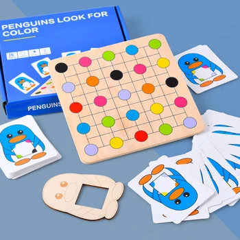 Montessori Lesene Pingvin Barvno Ujemanje Puzzle Igrače Logičnega Razmišljanja, Sklepanja, Opazovanje Igre Začetku Izobraževalne Igrače jouet
