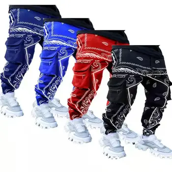 Moške Evropski in Ameriški nove natisnjeni priložnostne šport harem hlače za moške svoboden high street multi-vrečko kombinezon S-5XL