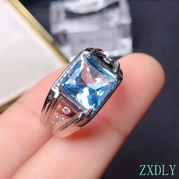 Najnovejši mišičastega moškega prstan velikost 9*9 mm Naravnih modri topaz gem obroč S925 Srebro kvadratnih naravni gemstone moške, darilo birthstone