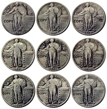 NAS niz(1916-1924)P/S 9PCS Stoji Svobode Četrtletju Silver Plated Kopija Kovanca