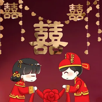 Novo Bleščice Zlata Papir Ljubezen Kitajski Poročno Dekoracijo Stenske Nalepke Dvojno Srečo Rdeče Okno Nalepke Doma Poroko Soba Dobave