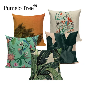 Obrat blazine pokrivajo tropski džungli zeleni listi, na domači kavč okrasne blazine kvadratnih perilo print custom vrgel blazine 45Cmx45Cm