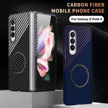 Ogljikovih Vlaken Ohišje Za Samsung Galaxy Ž Krat 4 3 2 5 G Magnetni Brezžično Polnjenje Težko PC Aramid Vlaken Telefon Pokrov Z Flip 4