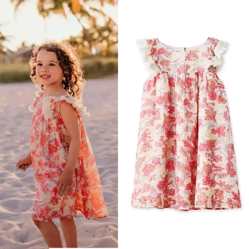 Otrok Beach Slog Obleko 2023 Poletje Dekleta Sladko Cvjetnim Bombaž Perilo, Obleke, Otroci Fancy Cvetlični Frocks 1-10 let Oblačila