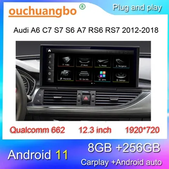 Ouchuangbo avto radio večpredstavnostnih za 12.3 palčni audi A6 A7 S7 S6 A7 RS6 RS7 Android 11 stereo diktafon Qualcomm 662 GPS navigacija