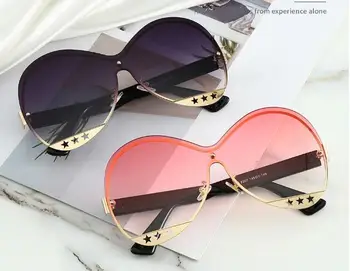 Oversize Okrogla Gospa, sončna Očala Rimless Okvir Kovinski Ženske Očala UV400 Super Lage Leče, sončna Očala Star Design Moških Očala