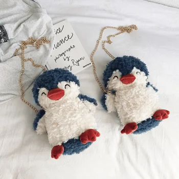 Pingvin Plišastih Messenger Bag Novo Osebnost Risanka Študent Potovanja Verige Kovanec Torbici Kawaii Lutka Torba Za Otroke