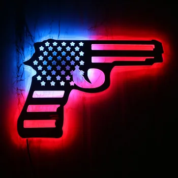 Pištolo Pištolo Zastavo LED Osvetljeno Neon Znak ZDA Patriotske Design Doma Dekor 2. Spremembe Ameriški Stiski Zastavo Vojaške Stenske Luči