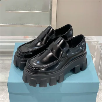 Platforma Loafers Debel-soled Lakasto Usnje Chaussure Femme Močen Luksuzne blagovne Znamke Oblikovalec Čevlje Preprosto Priložnostne Trdna Zapatillas