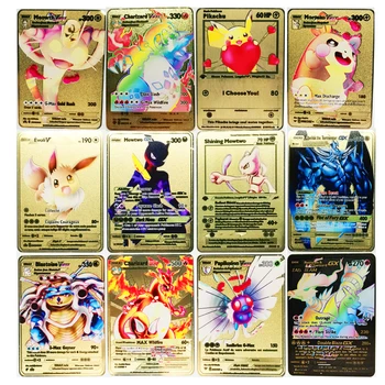 Pokemon 27 Stilov Novo Mewtwo GX MEGA Zlato Kovinsko Kartico Super Igre Zbiranje Anime Karte, Igrače za Otroke Božično Darilo