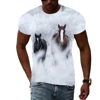 Poletje Moda Grafični Živali Konj T Srajce Za Moške Priložnostne 3D Print Tee Hip Hop Harajuku Osebnost Krog Vratu Kratek Rokav