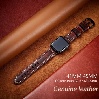 Poslovni Usnjeni Trak za Apple Watch Band 45mm 44 42mm 40 mm 38 mm 41mm za Iwatch Serije 6 7 JV 5 4 Olje, Vosek Vintage Zapestnica