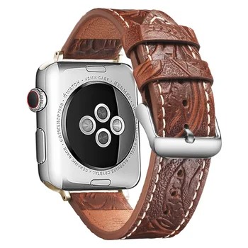 Pravega Usnja Apple Watch Trak Vklesan Reliefni iWatch Band Serije 4 5 3 2 1 Pasu iz Nerjavečega Jekla Sponke 38 mm 42mm 40 mm 44 mm