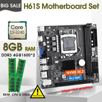 Prenovljen H61S Desktop Motherboard LGA1155 Nastavite s procesorjem Intel Core I3 3240 in 2pcs x 4 GB=8GB 1600MHz DDR3 Namizje Pomnilnik
