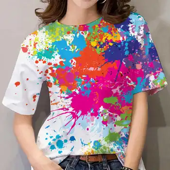 Prevelik T-Shirt 3D Tiskanih ženska Majica s kratkimi rokavi Harajuku brizga črnilo Vrhovi Tee Kratek Rokav Ulične