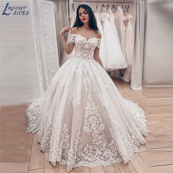 Princesa Žogo Obleke Poročni Obleki 2021 vestido de noiva Off Ramo plašč de mariee Čipke Appliques Poroke, Poročne Obleke