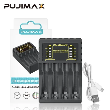 PUJIMAX 4 Reže Električni Polnilnik Inteligentni Hitro LED Indikator USB Polnilec Za AA/AAA Ni-MH/Ni-Cd Polnilna Baterija
