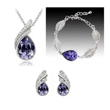 QiLeSen Fine nakit 925 sterling silver, ki je primerna za ženske set, Vroče Kristalno Deep Purple Ogrlico, zapestnico, Uhane Nastavite YW173