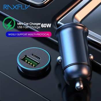 Raxfly 60 W PD USB Avto Polnilec Za iphone Xiaomi Huawei Hitro Polnjenje 4.0 QC4.0 QC3.0 QC SCP 5A Tip C Hitro Polnjenje Telefona Polnilnik
