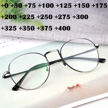 Retro Ovalne Kovinski Obravnavi Očala Ženske Moški, Jasno, Anti Modra Svetloba Računalnik Optični Čitalniki Očala Lahke Dioptrije +0 175 225