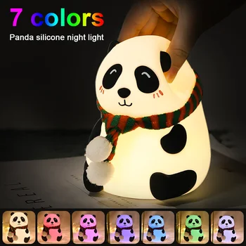 Risanka Panda Noč Lučka Silikonski Patting Lučka LED Postelji Svetlobe USB Polnilne 7 Barv Vrtec Lučka Spalnica Dekor Za Otroke