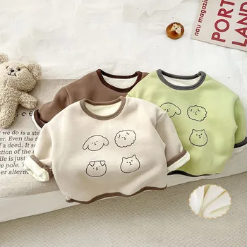 Risanka Pes Sweatshirts Baby Super Srčkan Preprost Puloverju Vrhovi Dekleta Pozimi Toplo Runo Dolgo Rokavi T-shirt Fantje Trdna Potkošulja