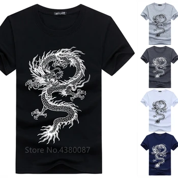 S-5XLMen T-Majice Moške Kitajski Oblačila Zmaj, Risanka Tiskanje Bombaž Kratki rokavi T-shirt, Priložnostne Slog, Majice s kratkimi rokavi Moški Plus Velikost