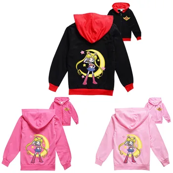 Sailor Moon Malčka Dekle Pade Oblačila 2022 otroški pulover s kapuco Jopica Fantje Dolgo Rokavi Zadrga jakno Otroci Majica Srčkan Otrok TShirt
