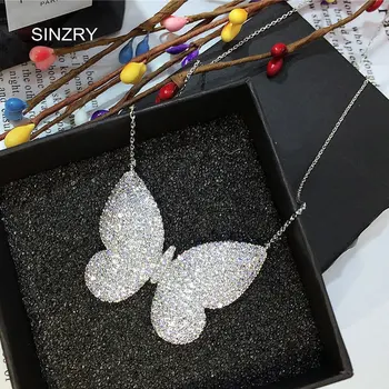 SINZRY blagovne znamke micro tlakovane kubičnih cirkon obesek ogrlice jasno beli metulj briljantno chokers ogrlice za ženske