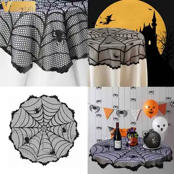 Strašno Črno Spider Web Krog Doily Prtom Happy Halloween Okraski za Dom Dobave Grozo Duha Festival Rekviziti