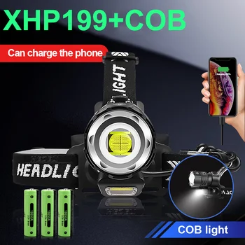 Super XHP199 Močan COB LED Žaromet Svetilko, Baklo XHP160 Visoko zmogljiva Akumulatorska Smerniki 18650 Izposoja Glavo Svetilka Svetilka