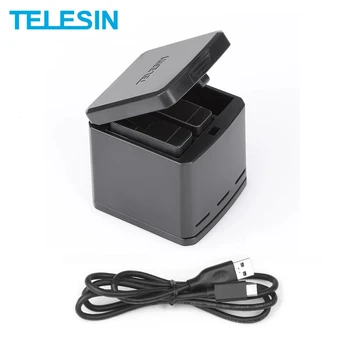TELESIN 3-Stezni Polnilnik Baterij Polnjenje z USB Tip-C 3.0 Kabel, Škatla za Shranjevanje Polnilec za GoPro Hero 5 Junak 6 7 8 dodatna Oprema