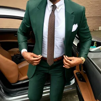 Temno Zeleno Poroko Tuxedos Ženina Obleke Za Moške 2021 Slim Fit Prom Stranka Večerja Dosegla Vrhunec River (Suknjič +Hlače) Poslovni